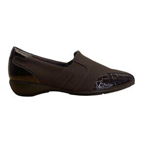 Clarks Womens Brown Crocodile Embossed Patent Accents Slip-On Shoes Size 9M